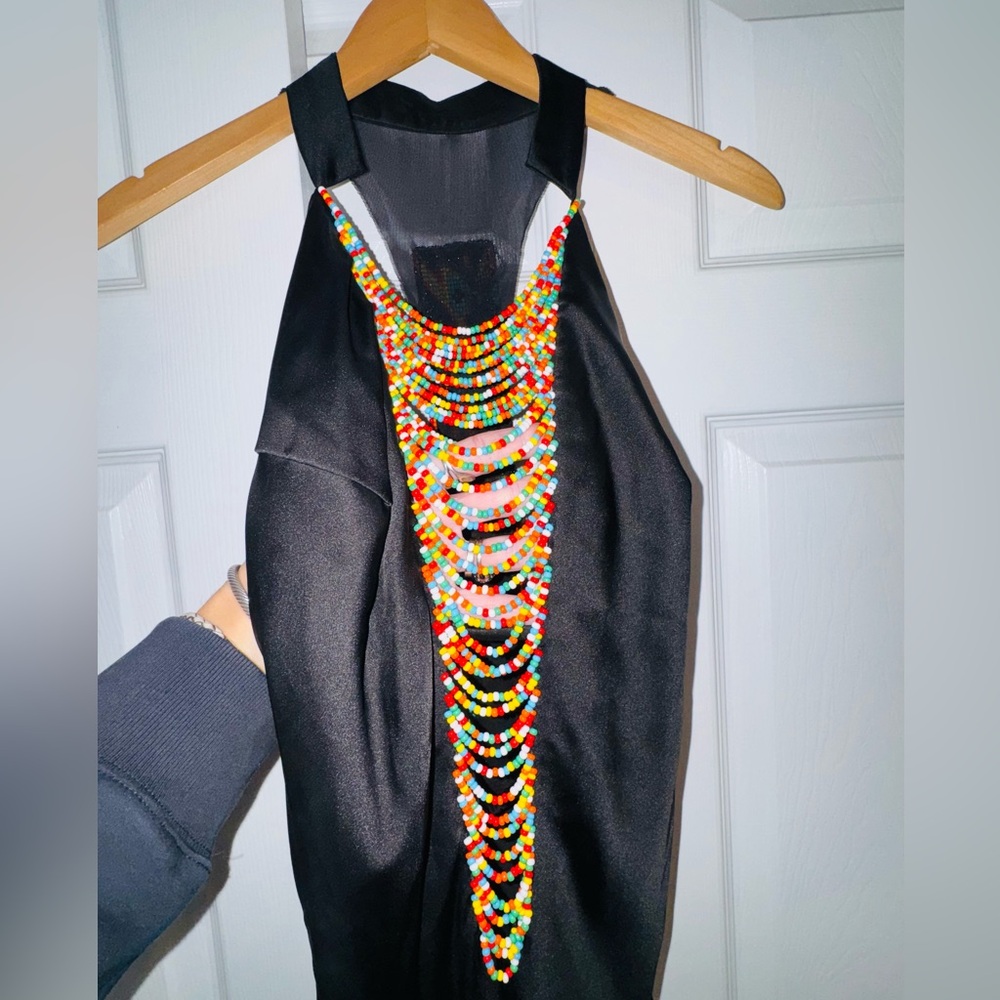 Sotto Couture  Artisan Hand Beaded Halter Dress — Vintage Wearable Textile Art - Picture 3 of 13